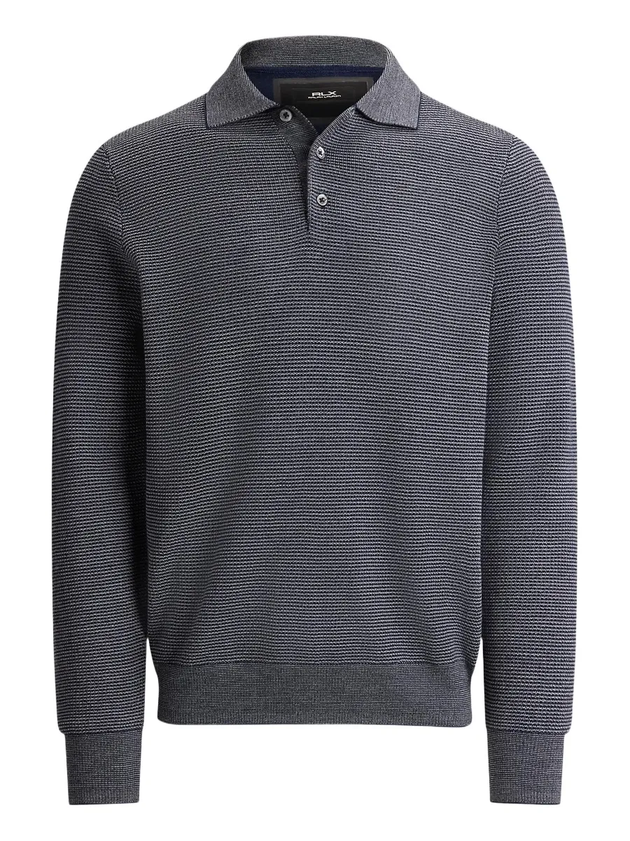 Men's Striped Performance Wool-Blend Polo Sweater