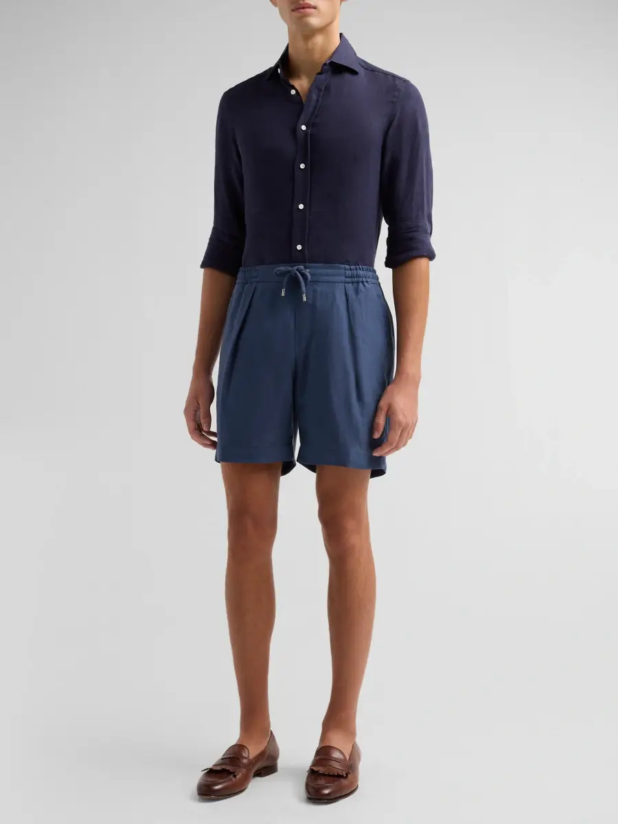 Ralph Lauren Purple Label Men's Silk-Linen Drawstring Shorts | Thumbnail 2