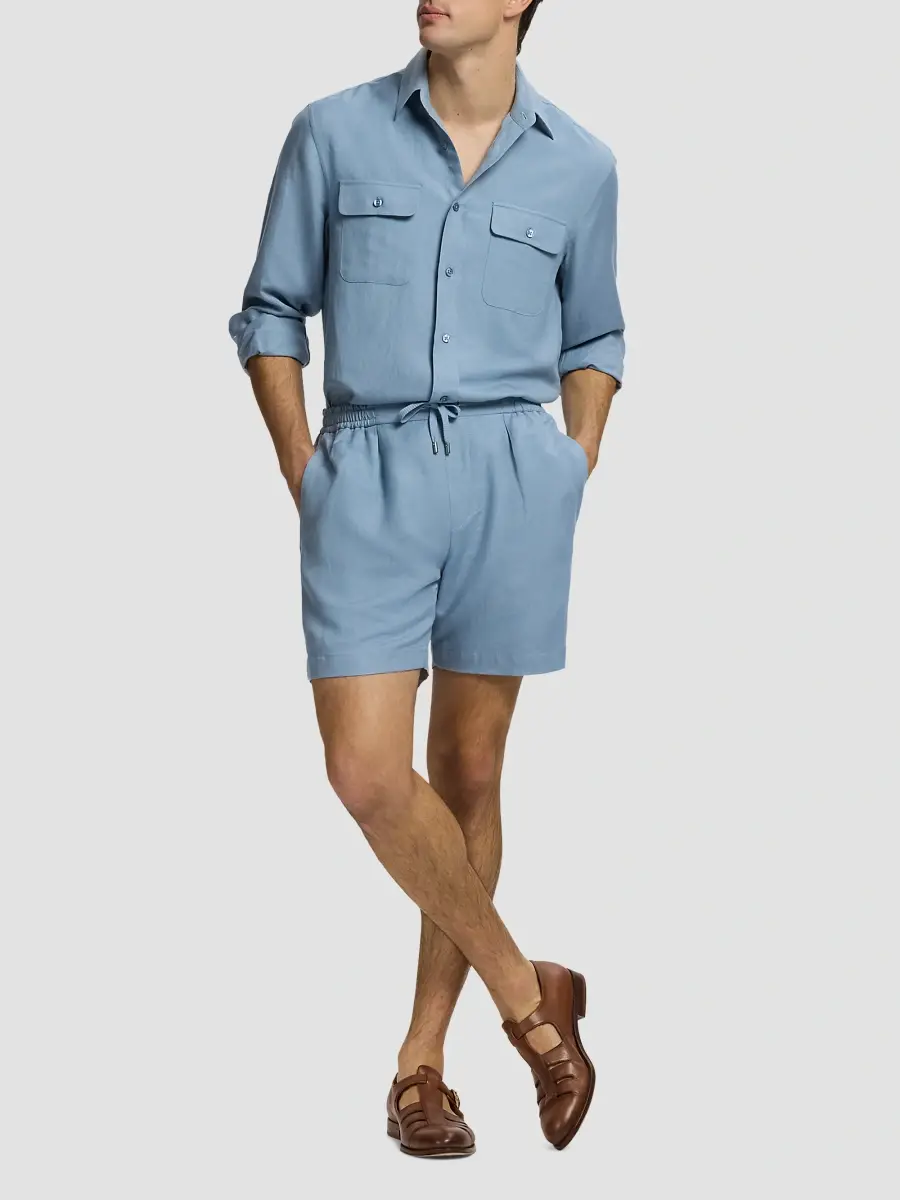Ralph Lauren Purple Label Men's Silk-Linen Drawstring Shorts | Thumbnail 2