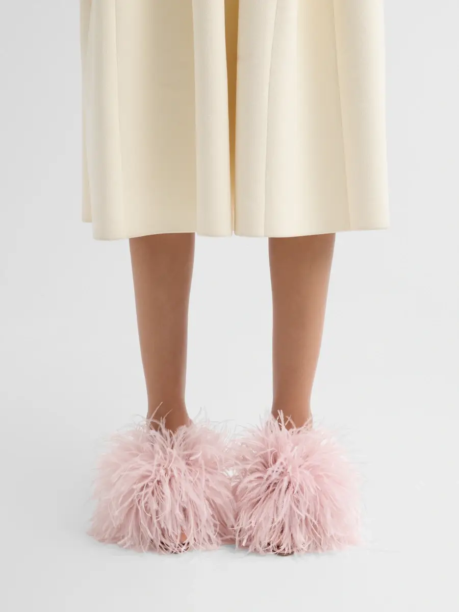 Stuart Weitzman Women's Boa Feather & Satin Slide Sandals | Thumbnail 2 Stuart Weitzman Women's Boa Feather & Satin Slide Sandals | Thumbnail 2