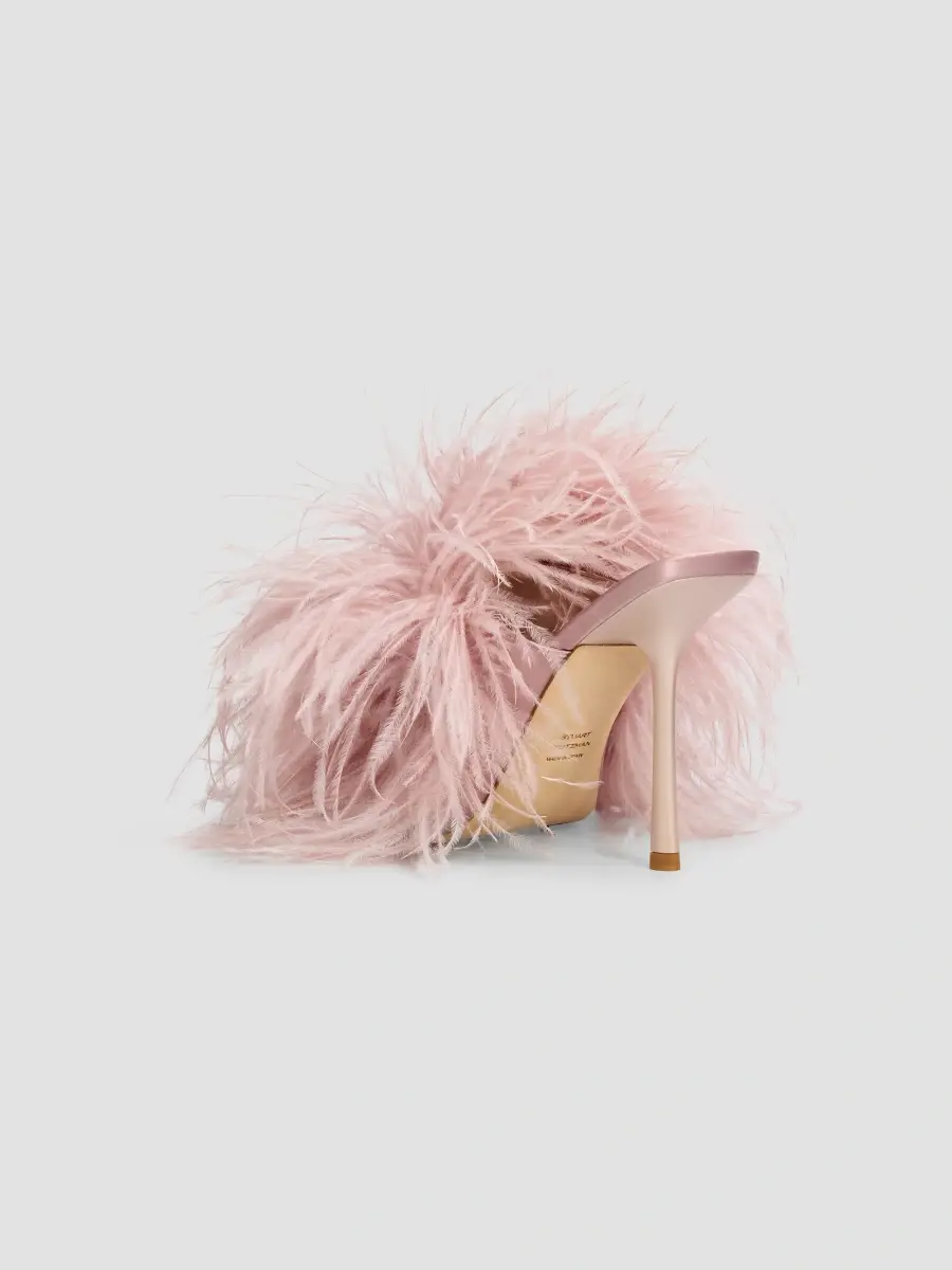 Stuart Weitzman Women's Boa Feather & Satin Slide Sandals | Thumbnail 4 Stuart Weitzman Women's Boa Feather & Satin Slide Sandals | Thumbnail 4