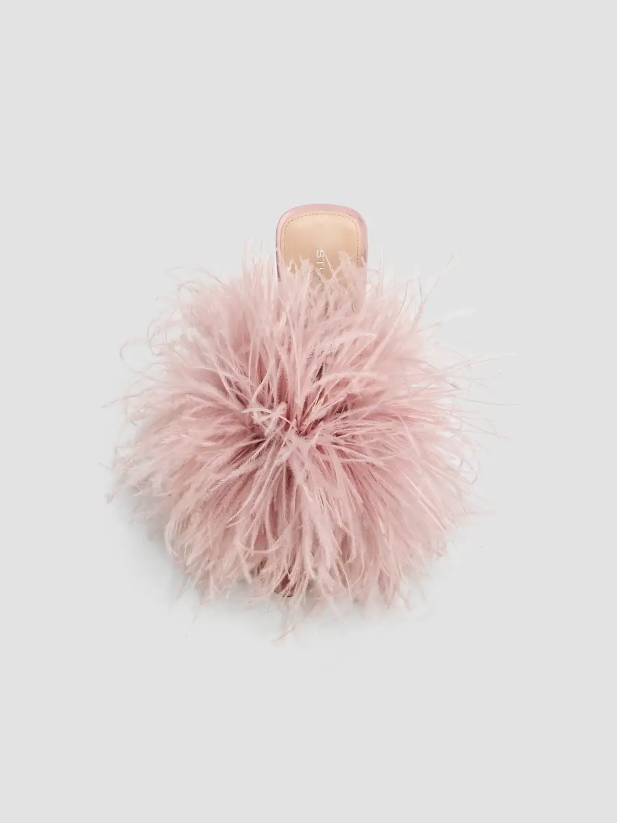 Stuart Weitzman Women's Boa Feather & Satin Slide Sandals | Thumbnail 6 Stuart Weitzman Women's Boa Feather & Satin Slide Sandals | Thumbnail 6