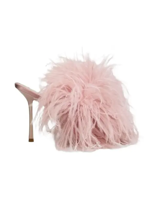 Stuart Weitzman Women's Boa Feather & Satin Slide Sandals