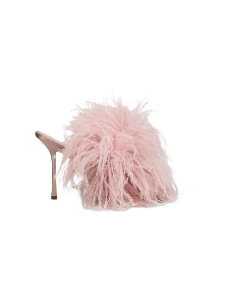 Stuart Weitzman Women's Boa Feather & Satin Slide Sandals