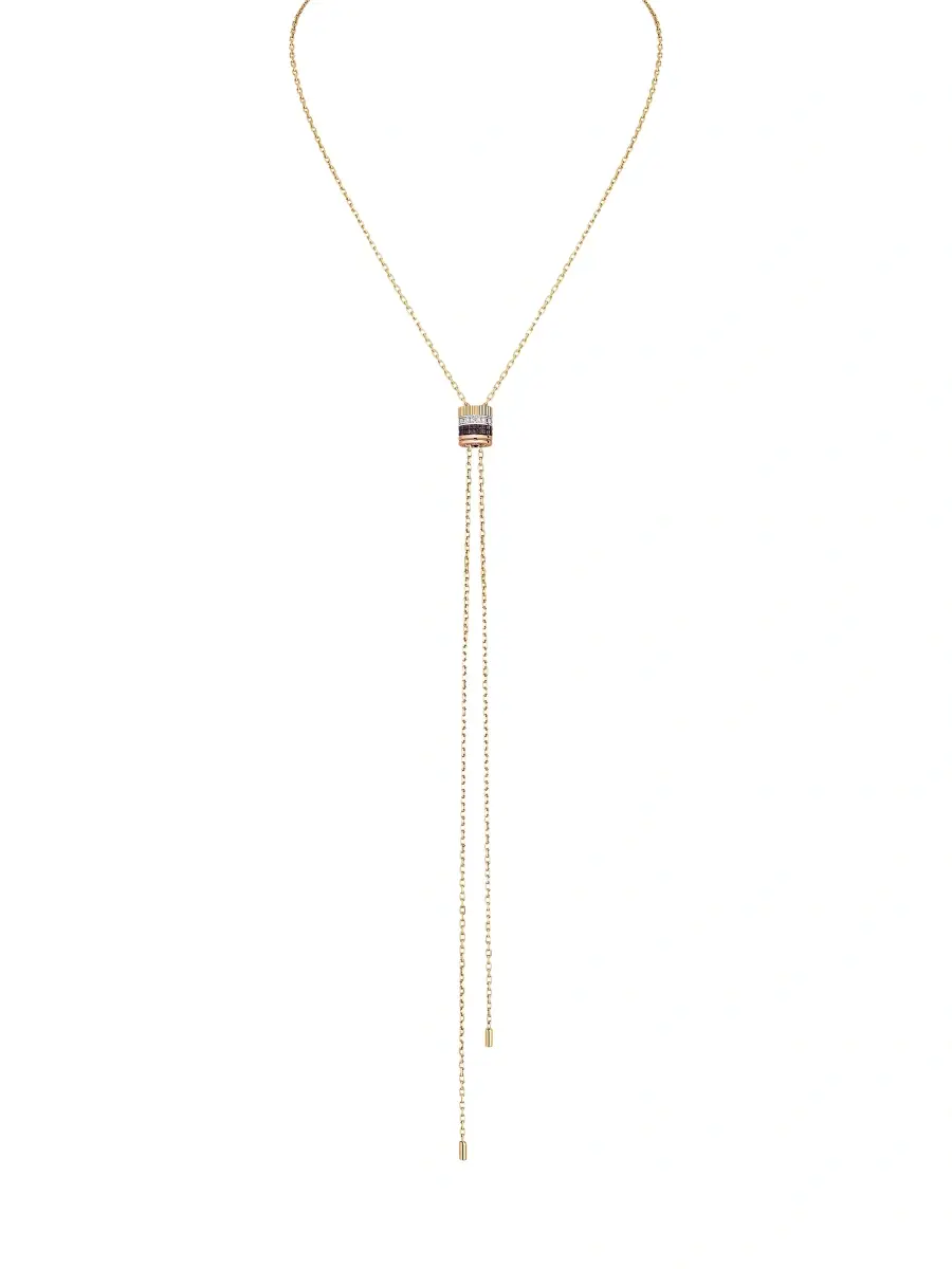 Boucheron Women's Quatre Classique 18K Tri-Tone Gold, Brown PVD & Diamond Pendant Bolo Necklace