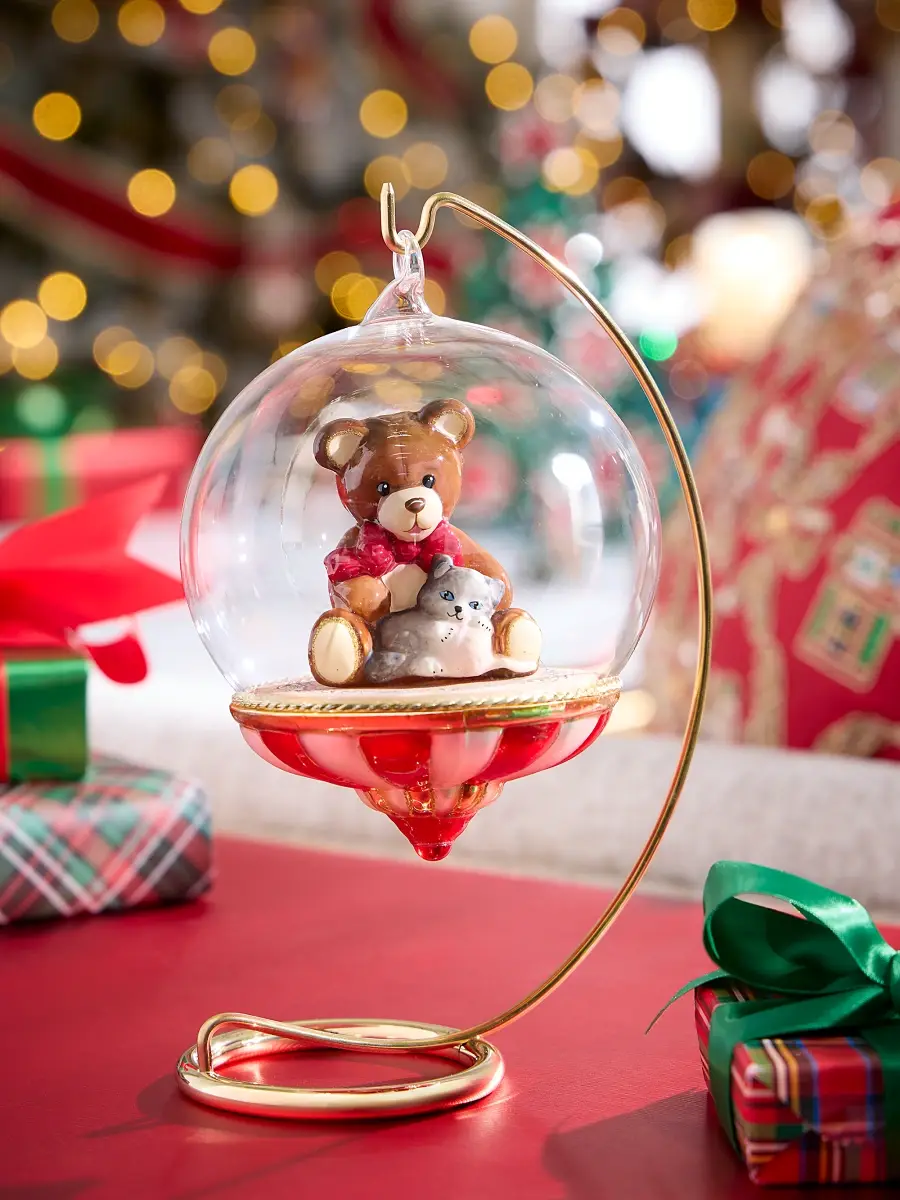 Komozja Glass Teddy Bear & Cat Ornament