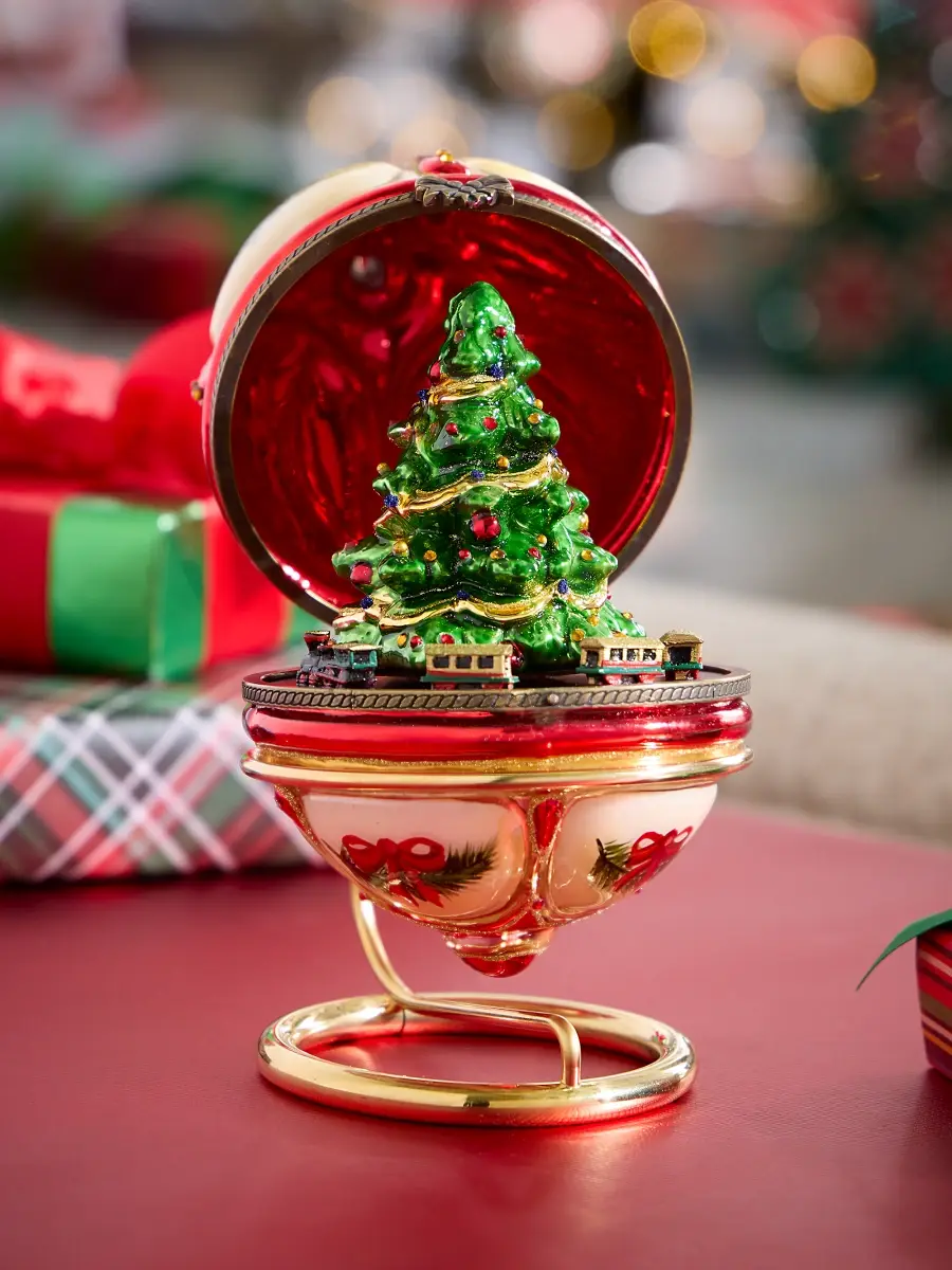 Komozja Christmas Tree & Train Hinged Egg Ornament | Thumbnail 2 Komozja Christmas Tree & Train Hinged Egg Ornament | Thumbnail 2