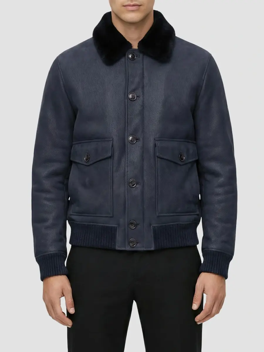 Gorski Men's Embossed Merino Shearling Lamb Bomber Jacket | Thumbnail 3 Gorski Men's Embossed Merino Shearling Lamb Bomber Jacket | Thumbnail 3