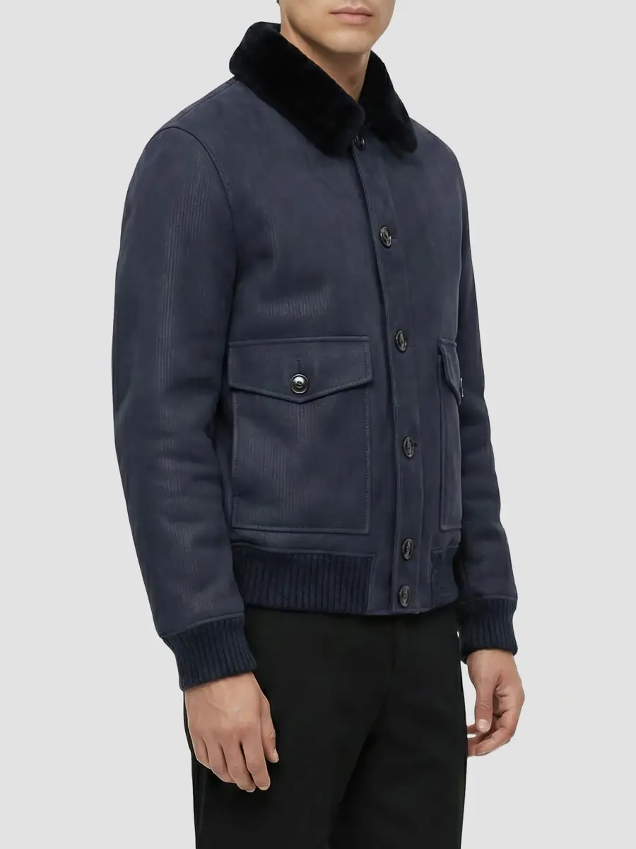 Gorski Men's Embossed Merino Shearling Lamb Bomber Jacket | Thumbnail 4 Gorski Men's Embossed Merino Shearling Lamb Bomber Jacket | Thumbnail 4
