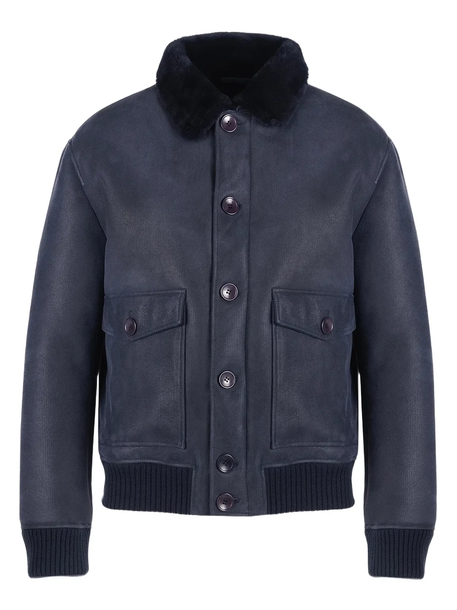 Gorski Men's Embossed Merino Shearling Lamb Bomber Jacket