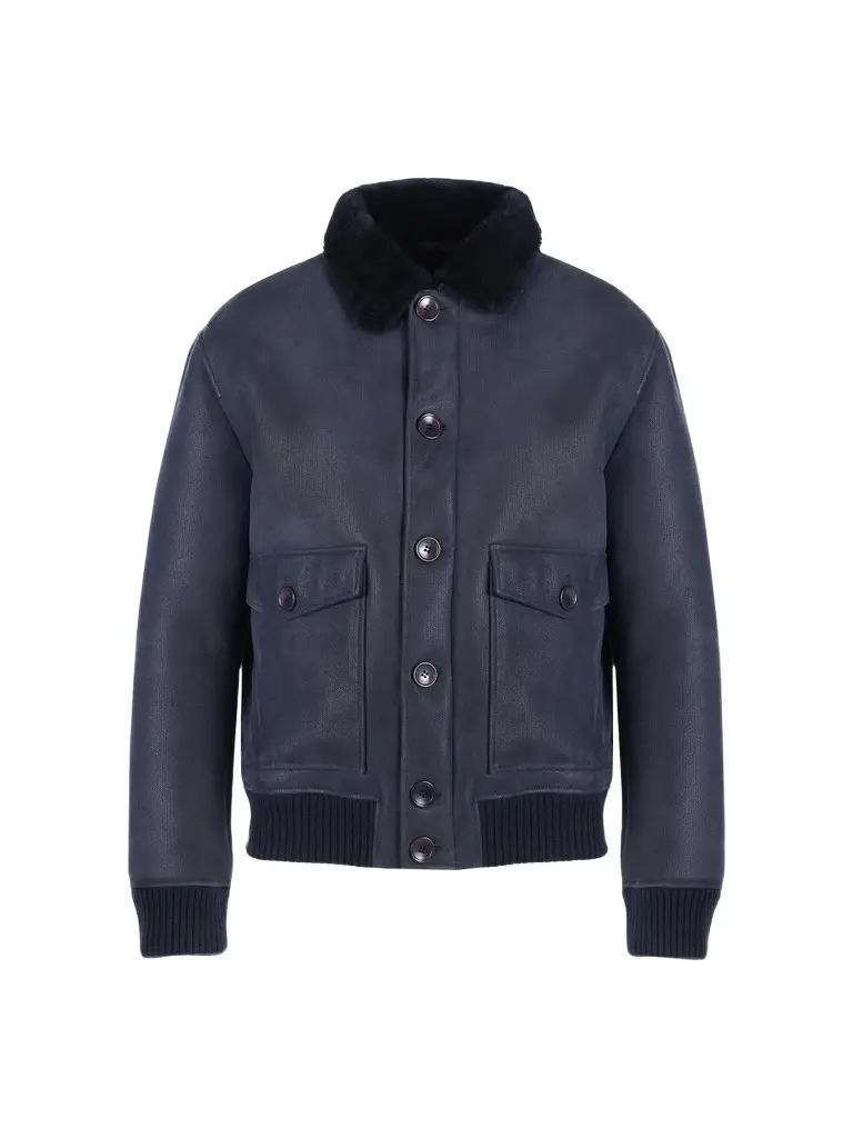 Gorski Men's Embossed Merino Shearling Lamb Bomber Jacket