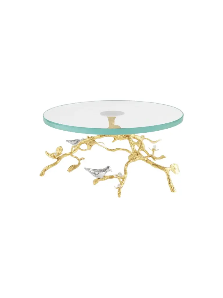 Michael Aram Lovebirds Silver & Gold Glass Cakestand