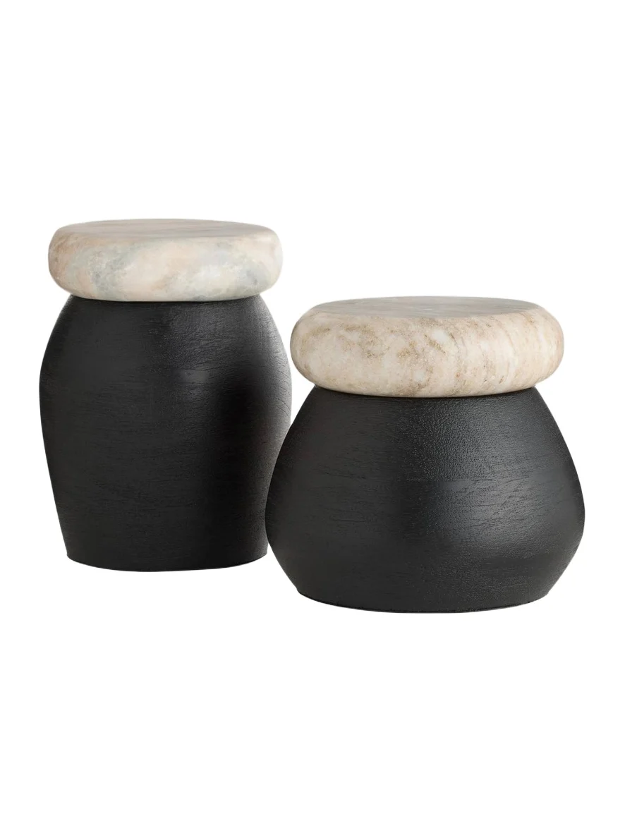 Arteriors Noelle Mango Wood & Marble Containers - Grey