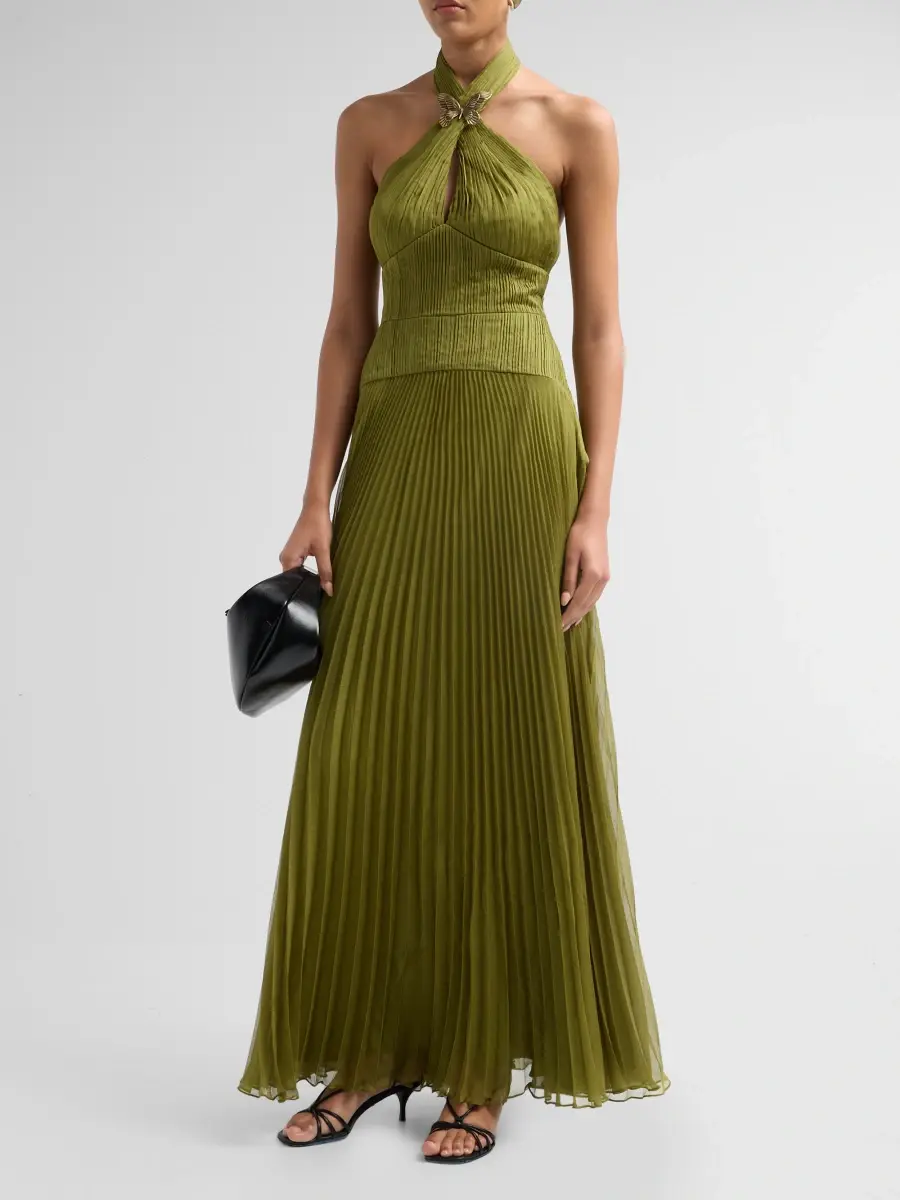 Amur Women's Alaina Pleated Halterneck Gown | Thumbnail 4 Amur Women's Alaina Pleated Halterneck Gown | Thumbnail 4