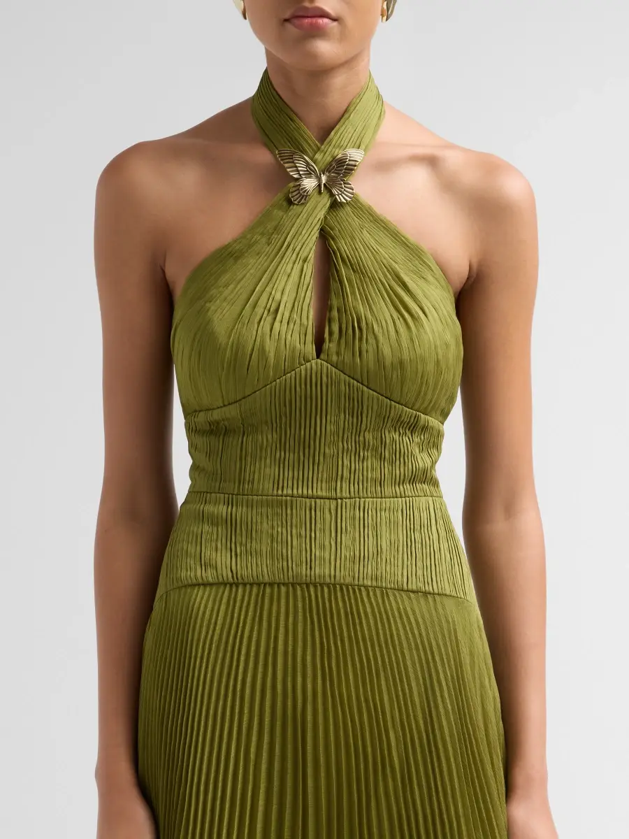 Amur Women's Alaina Pleated Halterneck Gown | Thumbnail 5 Amur Women's Alaina Pleated Halterneck Gown | Thumbnail 5