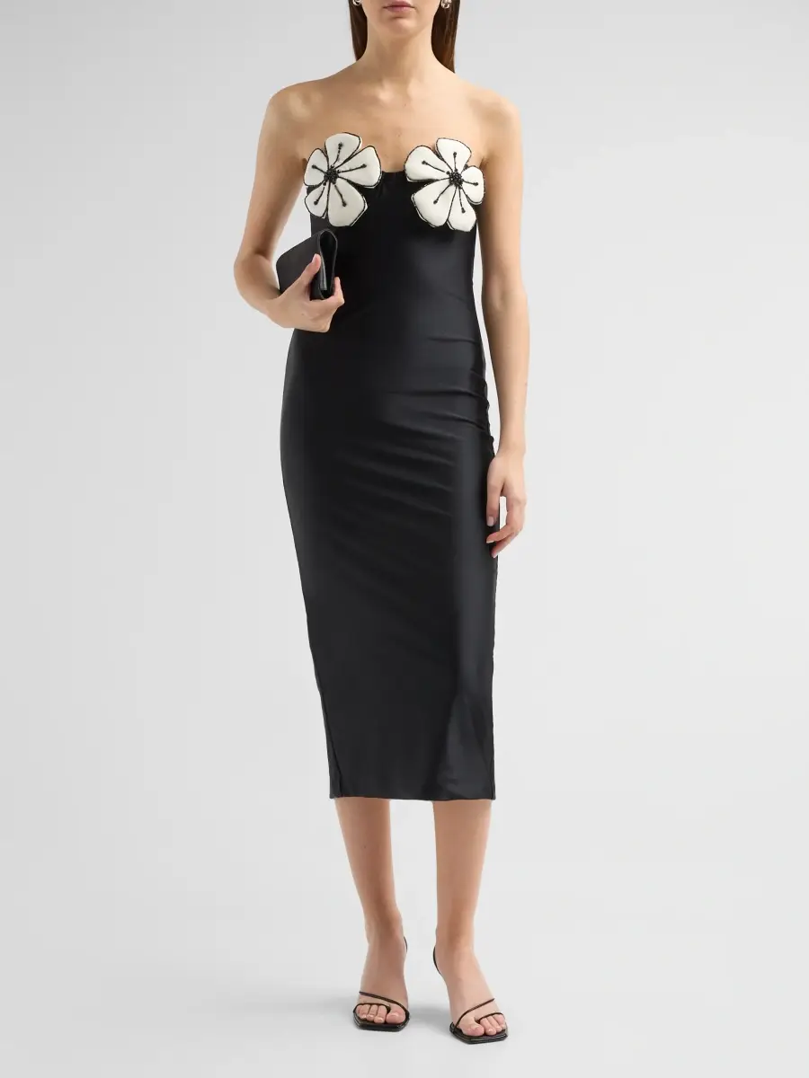 PatBo Women's Midnight Bloom Embroidered Floral Strapless Midi Dress | Thumbnail 2