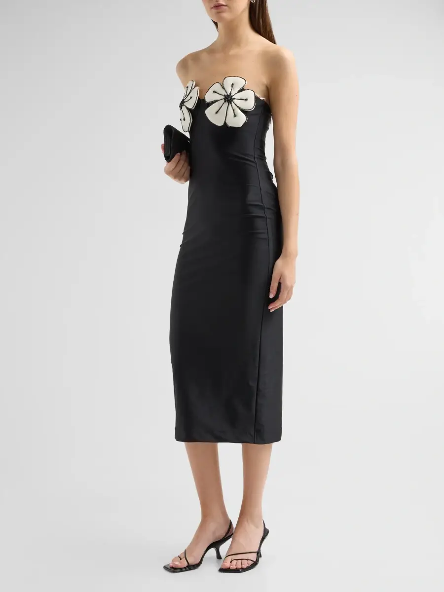PatBo Women's Midnight Bloom Embroidered Floral Strapless Midi Dress | Thumbnail 4
