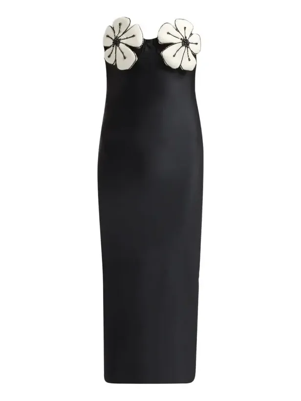 Women's Midnight Bloom Embroidered Floral Strapless Midi Dress Women's Midnight Bloom Embroidered Floral Strapless Midi Dress