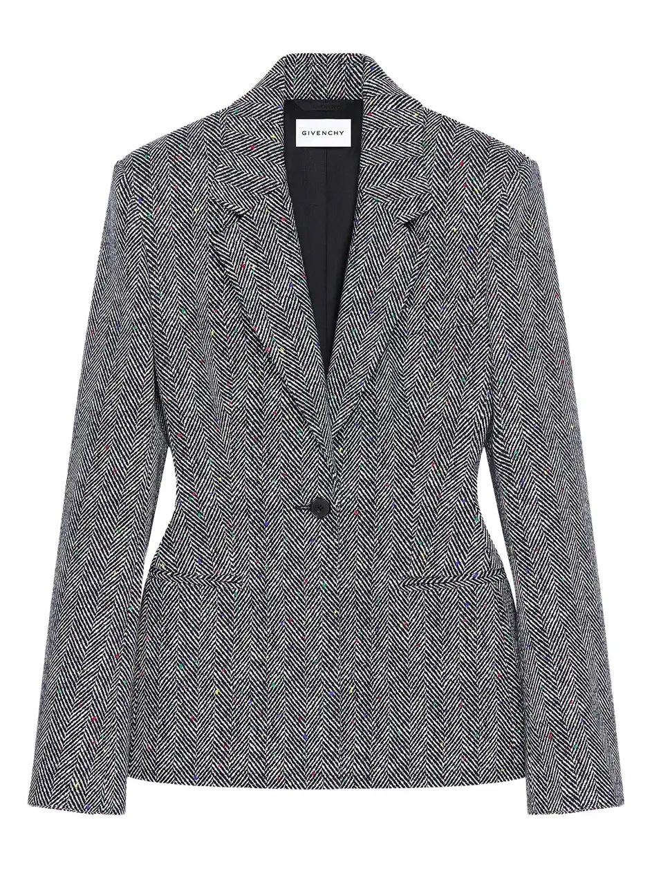 Givenchy Women's Jacket in Cotton Herringbone - Black White