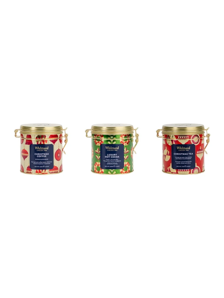 Whittard of Chelsea Holiday Tea, Coffee & Hot Cocoa Clip Top Tin Bundle