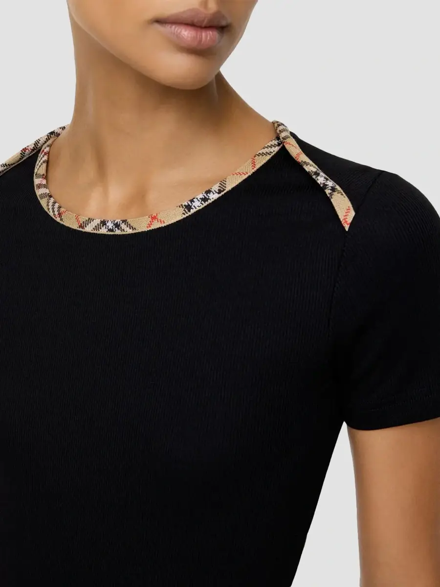 Burberry Women's Stephanie Check-Collar Stretch-Cotton T-Shirt | Thumbnail 4 Burberry Women's Stephanie Check-Collar Stretch-Cotton T-Shirt | Thumbnail 4
