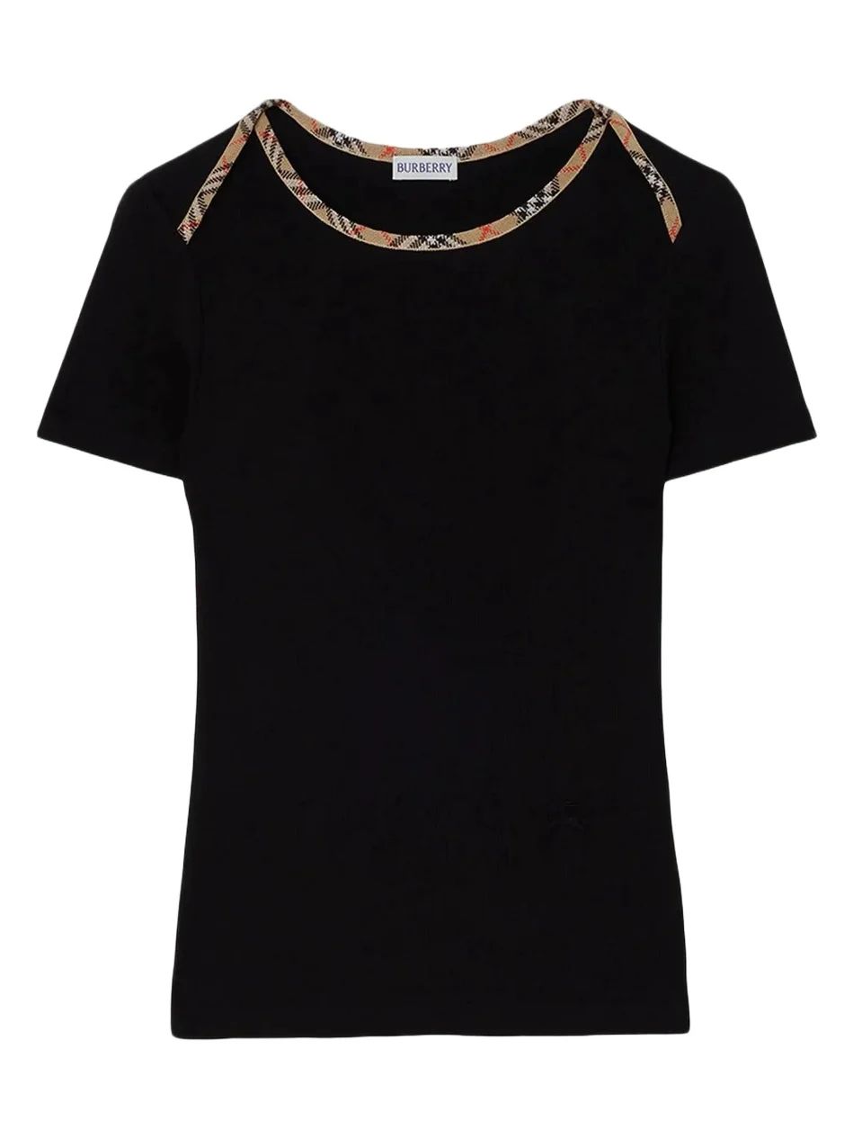 Burberry Women's Stephanie Check-Collar Stretch-Cotton T-Shirt