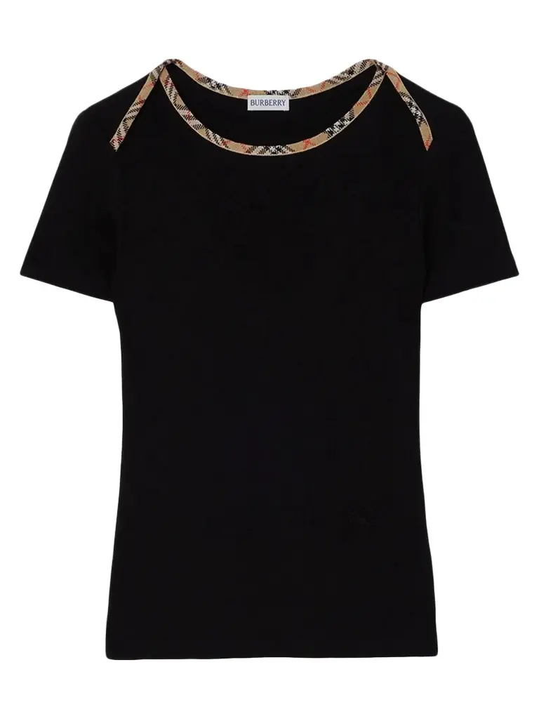 Burberry Women's Stephanie Check-Collar Stretch-Cotton T-Shirt