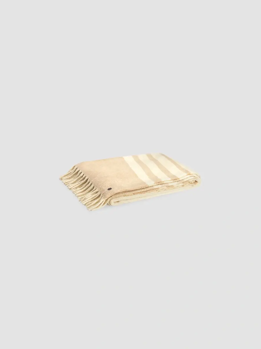 Weich Couture Alpaca Mullida Striped Alpaca Wool & Silk Blanket - Beige | Thumbnail 2