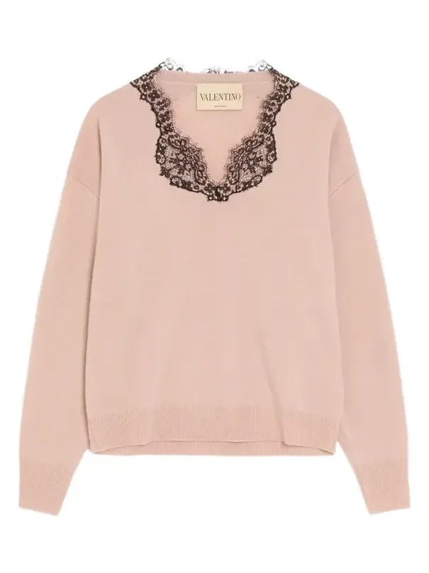 Valentino Women's Cashmere Jumper with Lace - Poudre