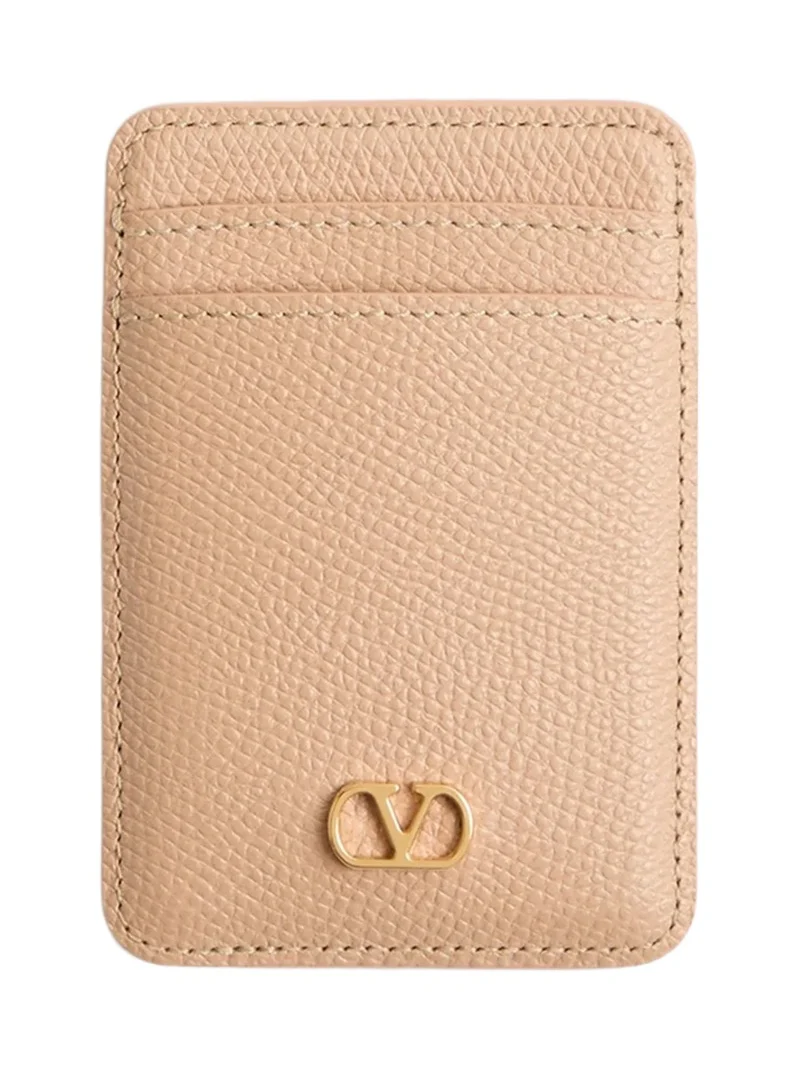 Valentino Women's Magnetic Cardholder in Grainy Calfskin - Beige