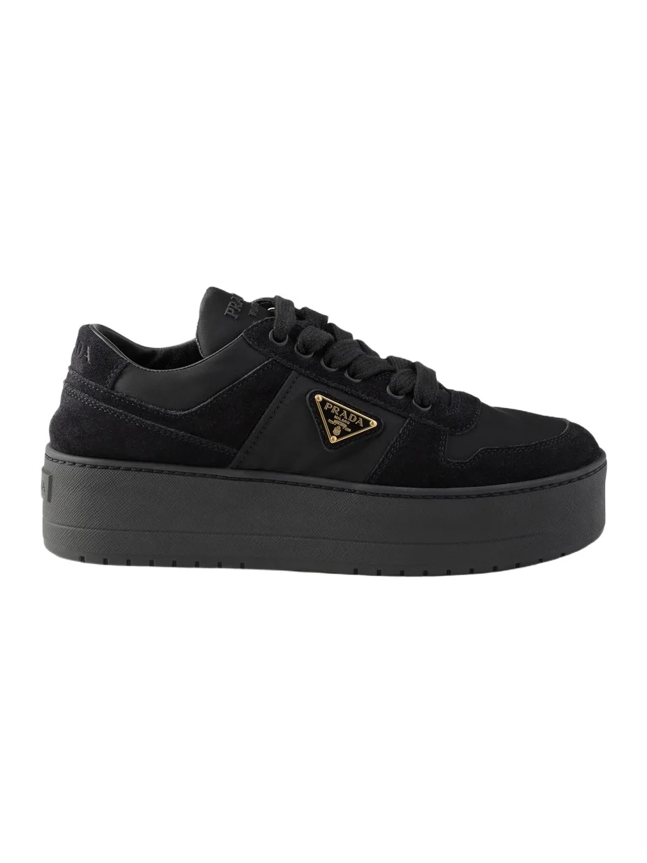 Prada Women's Downtown Bold Re-Nylon and Suede Sneakers - Black