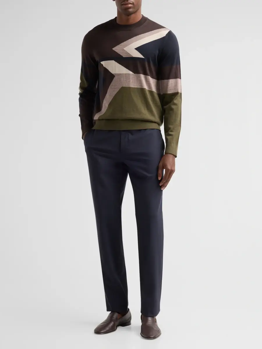 Emporio Armani Men's Geometric Wool Crewneck Sweater | Thumbnail 2 Emporio Armani Men's Geometric Wool Crewneck Sweater | Thumbnail 2
