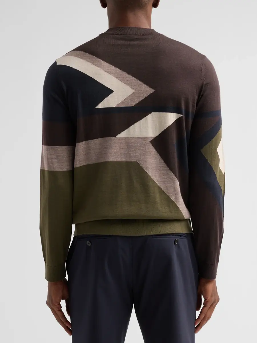 Emporio Armani Men's Geometric Wool Crewneck Sweater | Thumbnail 3 Emporio Armani Men's Geometric Wool Crewneck Sweater | Thumbnail 3