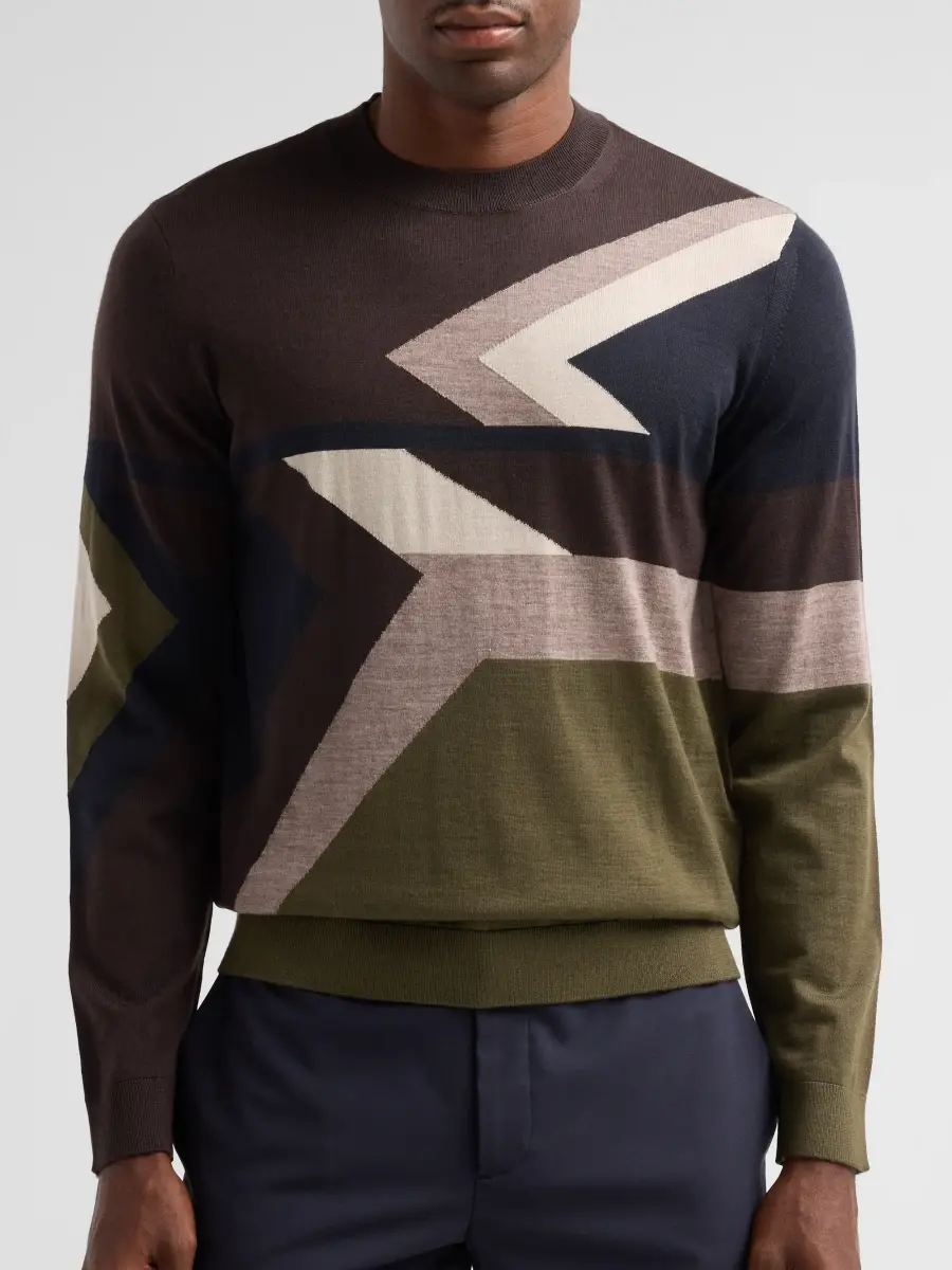 Emporio Armani Men's Geometric Wool Crewneck Sweater | Thumbnail 5 Emporio Armani Men's Geometric Wool Crewneck Sweater | Thumbnail 5