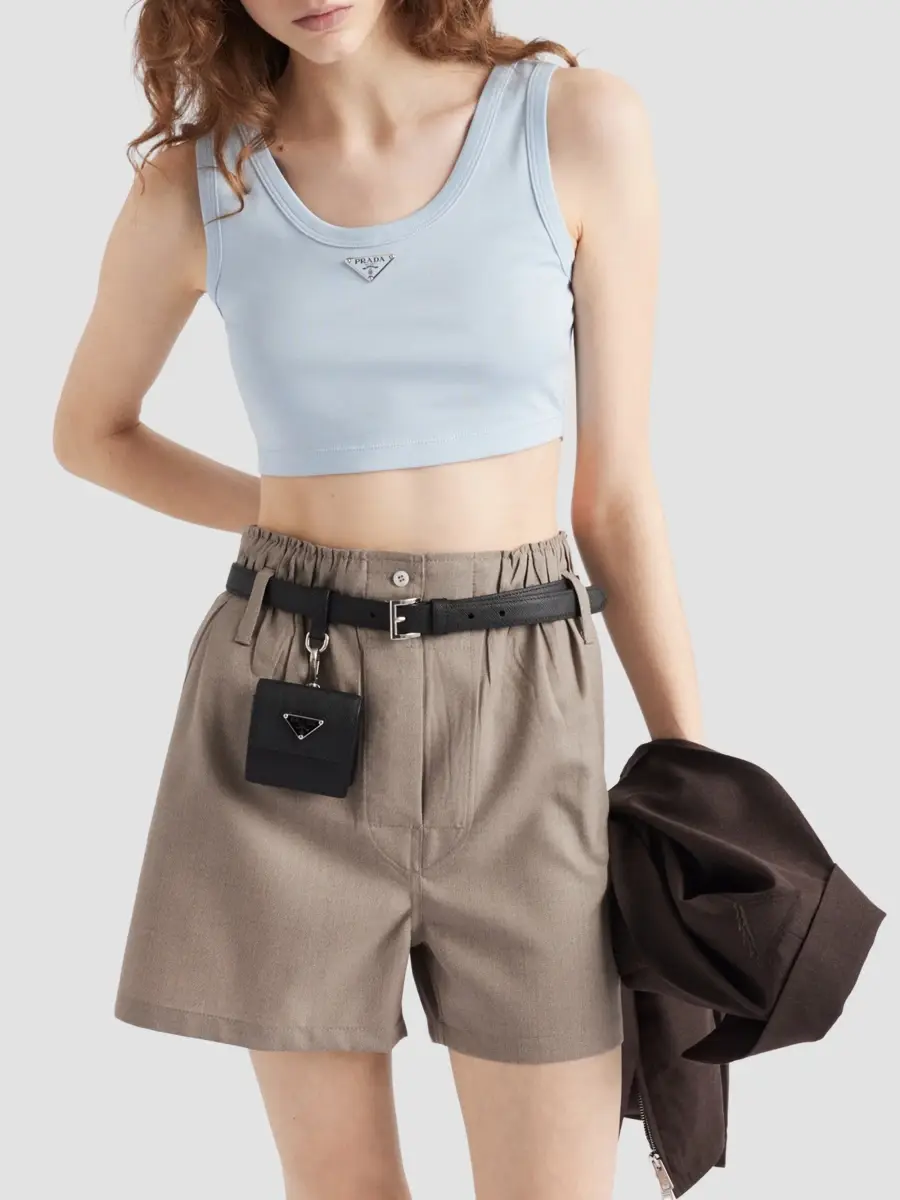 Prada Women's Ribbed Knit Cotton Crop Top | Thumbnail 3