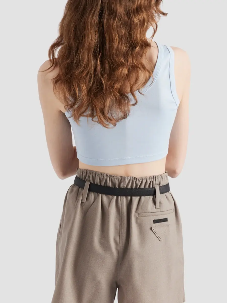 Prada Women's Ribbed Knit Cotton Crop Top | Thumbnail 5