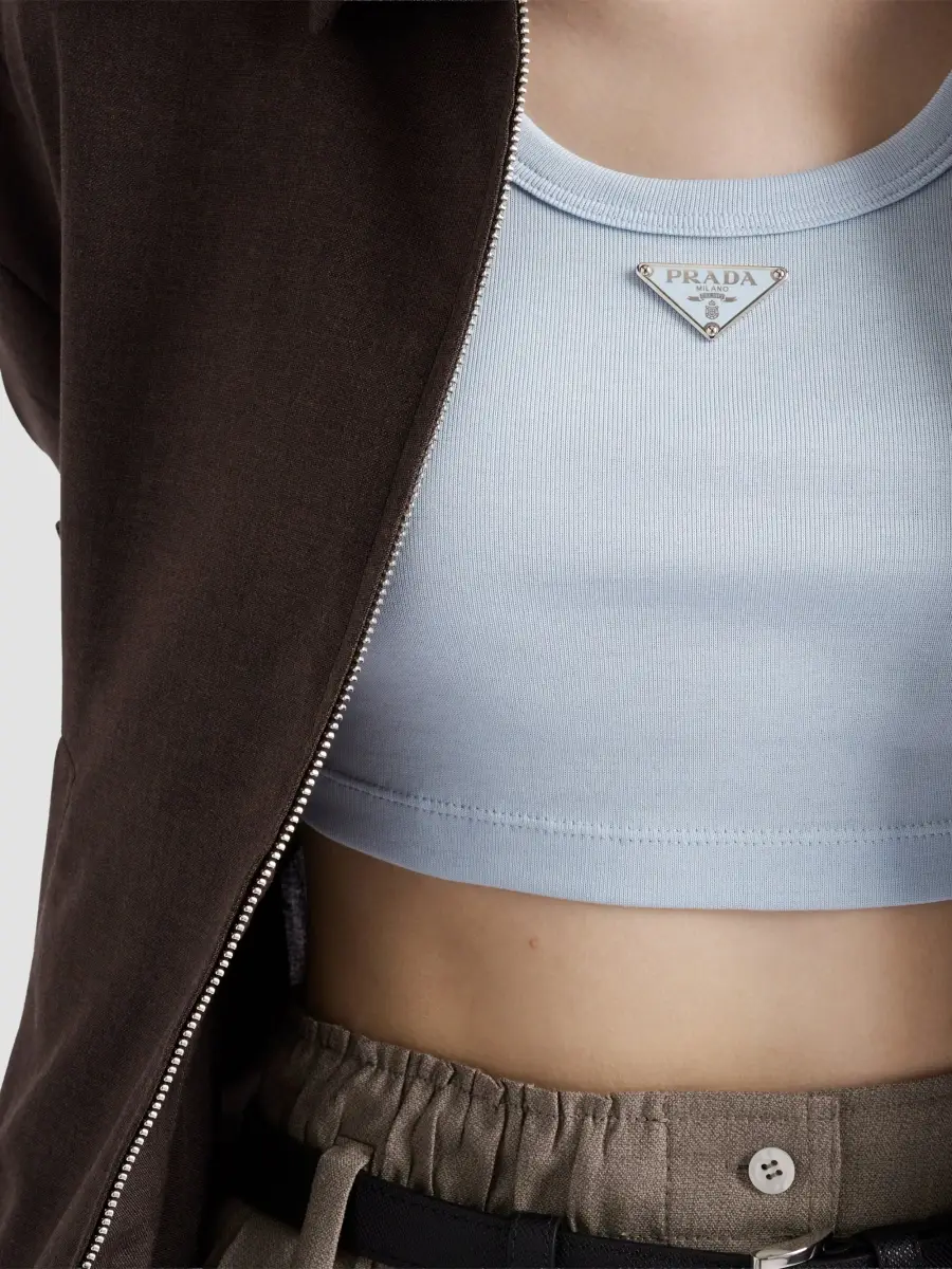 Prada Women's Ribbed Knit Cotton Crop Top | Thumbnail 6