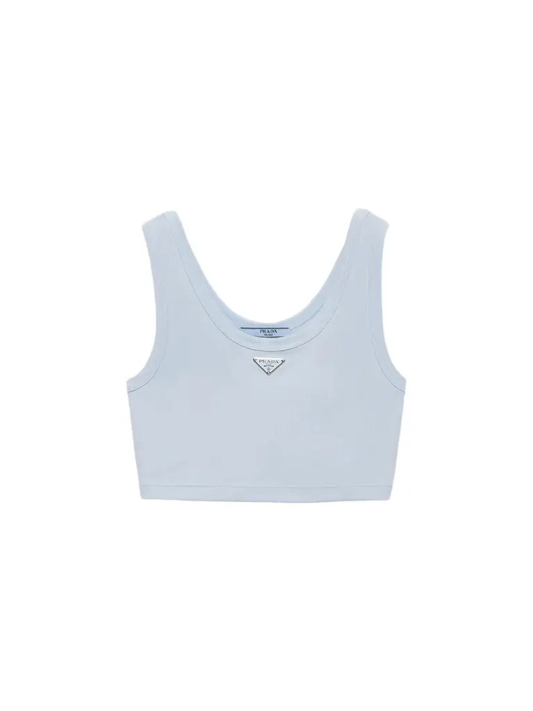 Prada Women's Ribbed Knit Cotton Crop Top