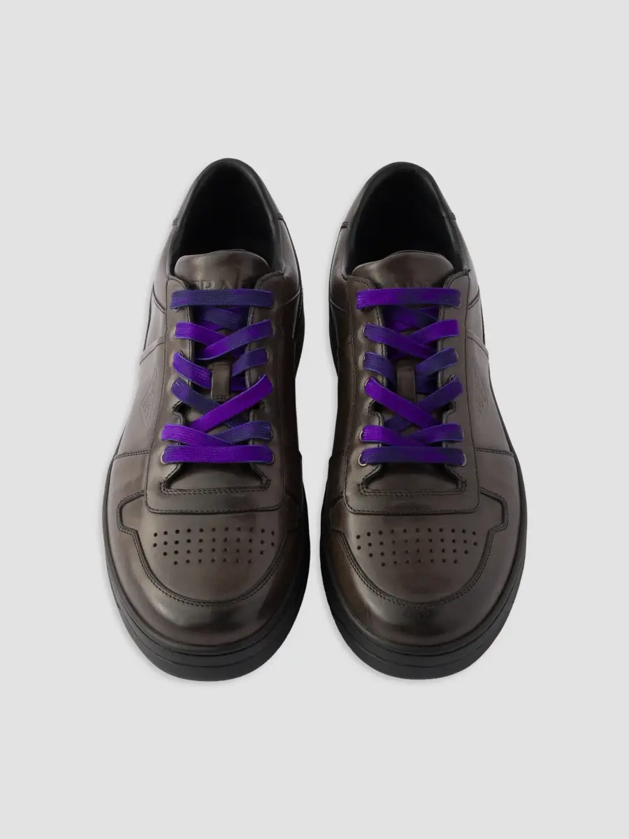 Prada Men's Downtown Aged Leather Sneakers | Thumbnail 2 Prada Men's Downtown Aged Leather Sneakers | Thumbnail 2