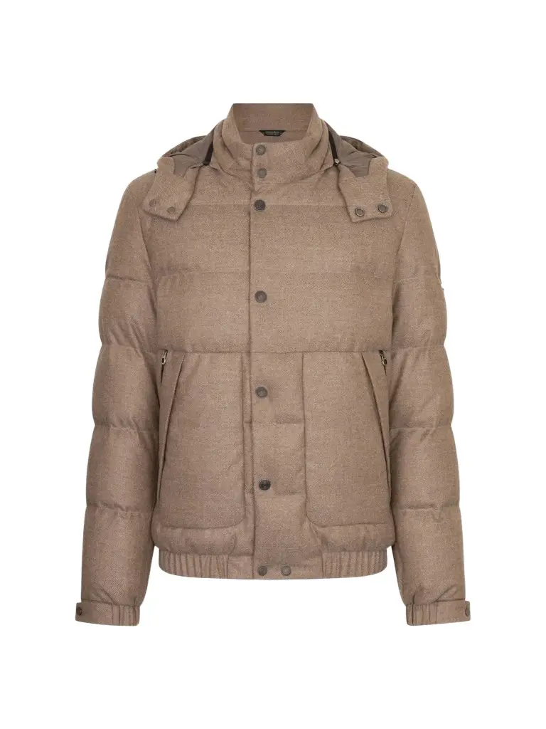Men's Virgin Wool and Cashmere Hooded Down Jacket Men's Virgin Wool and Cashmere Hooded Down Jacket