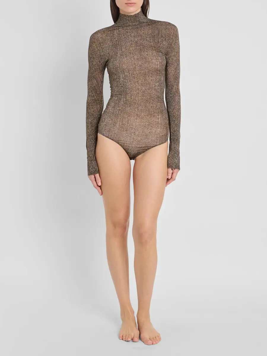 Maison Margiela Women's Herringbone Turtleneck Bodysuit | Thumbnail 2