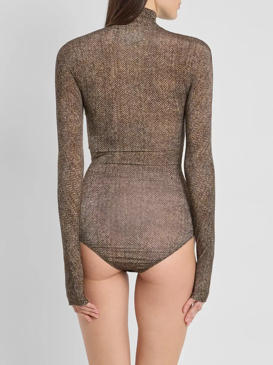Maison Margiela Women's Herringbone Turtleneck Bodysuit | Thumbnail 3