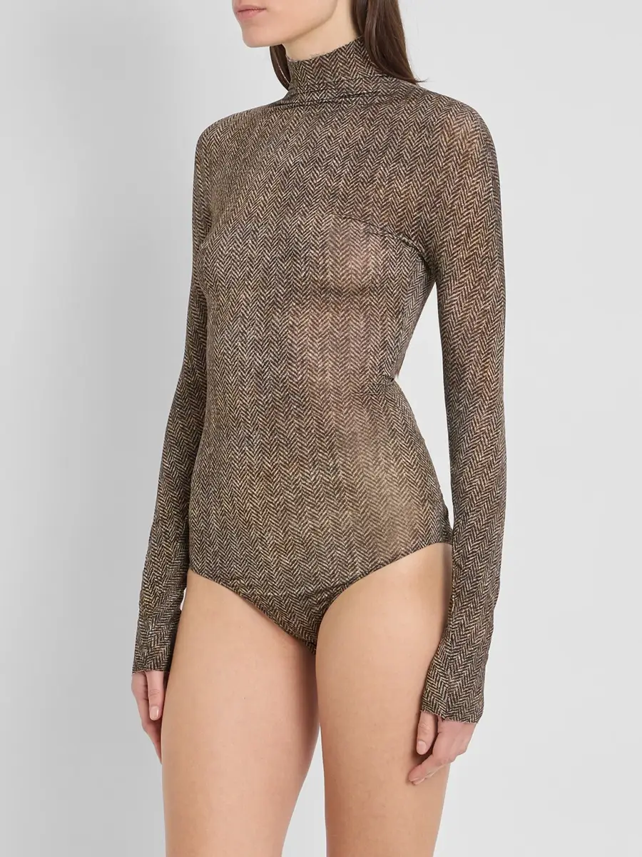 Maison Margiela Women's Herringbone Turtleneck Bodysuit | Thumbnail 4