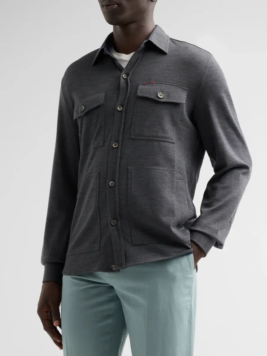 Isaia Men's Wool-Nylon-Blend Jersey Overshirt | Thumbnail 4
