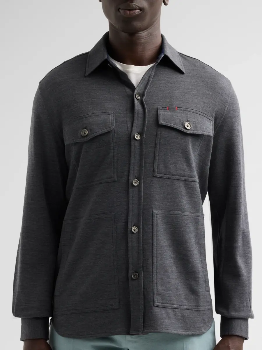 Isaia Men's Wool-Nylon-Blend Jersey Overshirt | Thumbnail 5
