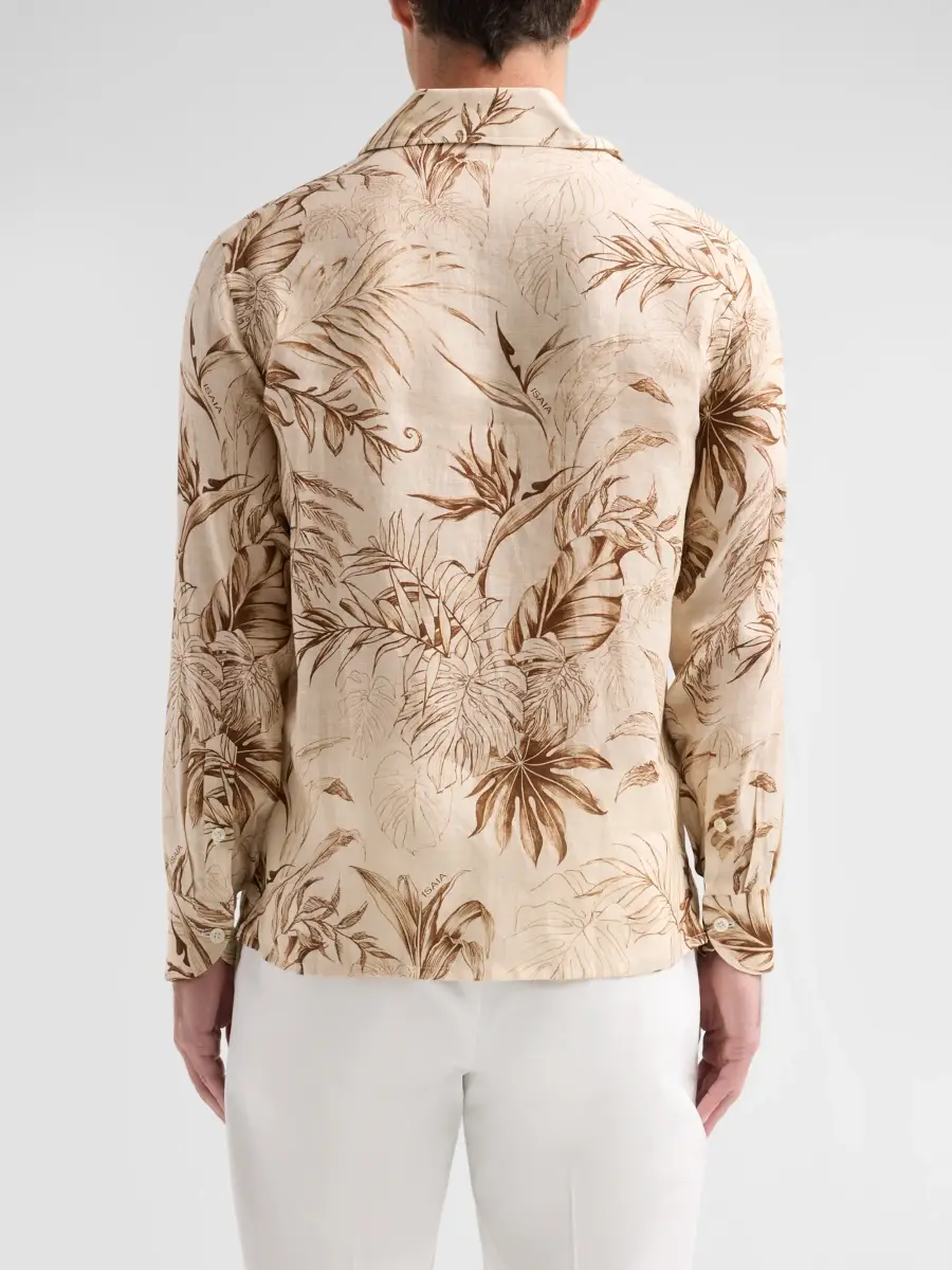 Isaia Men's Palm-Print Linen Camp Shirt | Thumbnail 3 Isaia Men's Palm-Print Linen Camp Shirt | Thumbnail 3