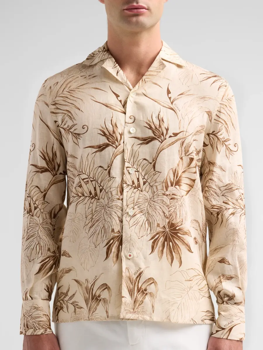 Isaia Men's Palm-Print Linen Camp Shirt | Thumbnail 5 Isaia Men's Palm-Print Linen Camp Shirt | Thumbnail 5