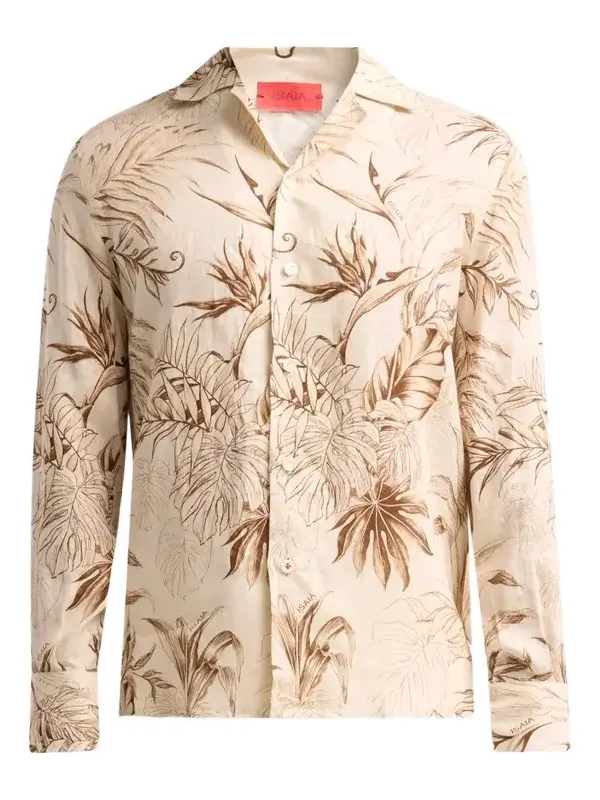 Men's Palm-Print Linen Camp Shirt
