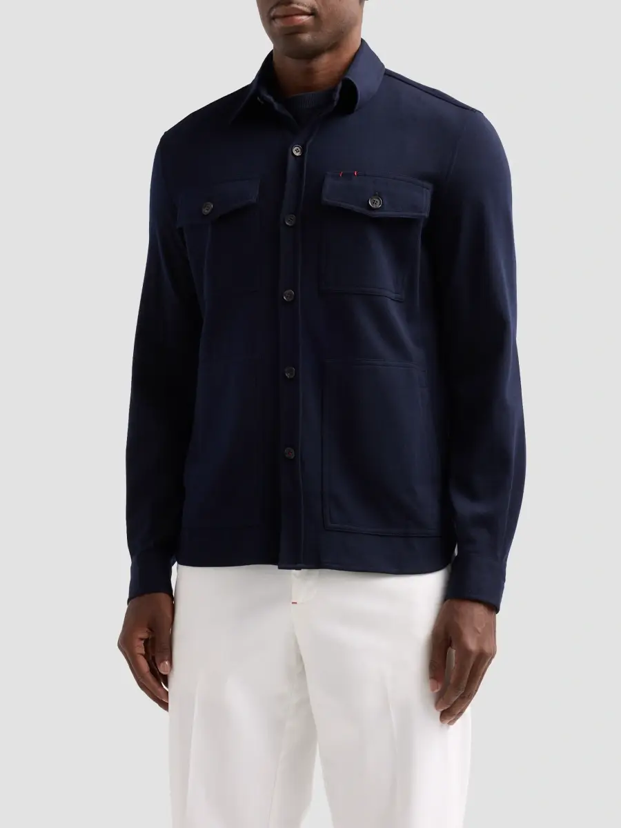 Isaia Men's Wool-Nylon-Blend Jersey Overshirt | Thumbnail 4