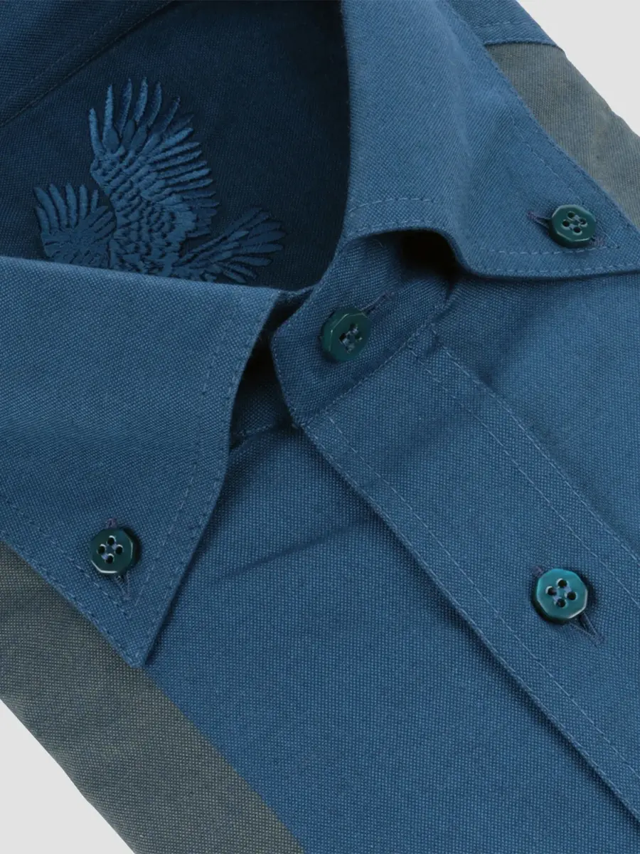 Stefano Ricci Men's Dress Shirt with Embroidered Eagle - Blue | Thumbnail 3 Stefano Ricci Men's Dress Shirt with Embroidered Eagle - Blue | Thumbnail 3